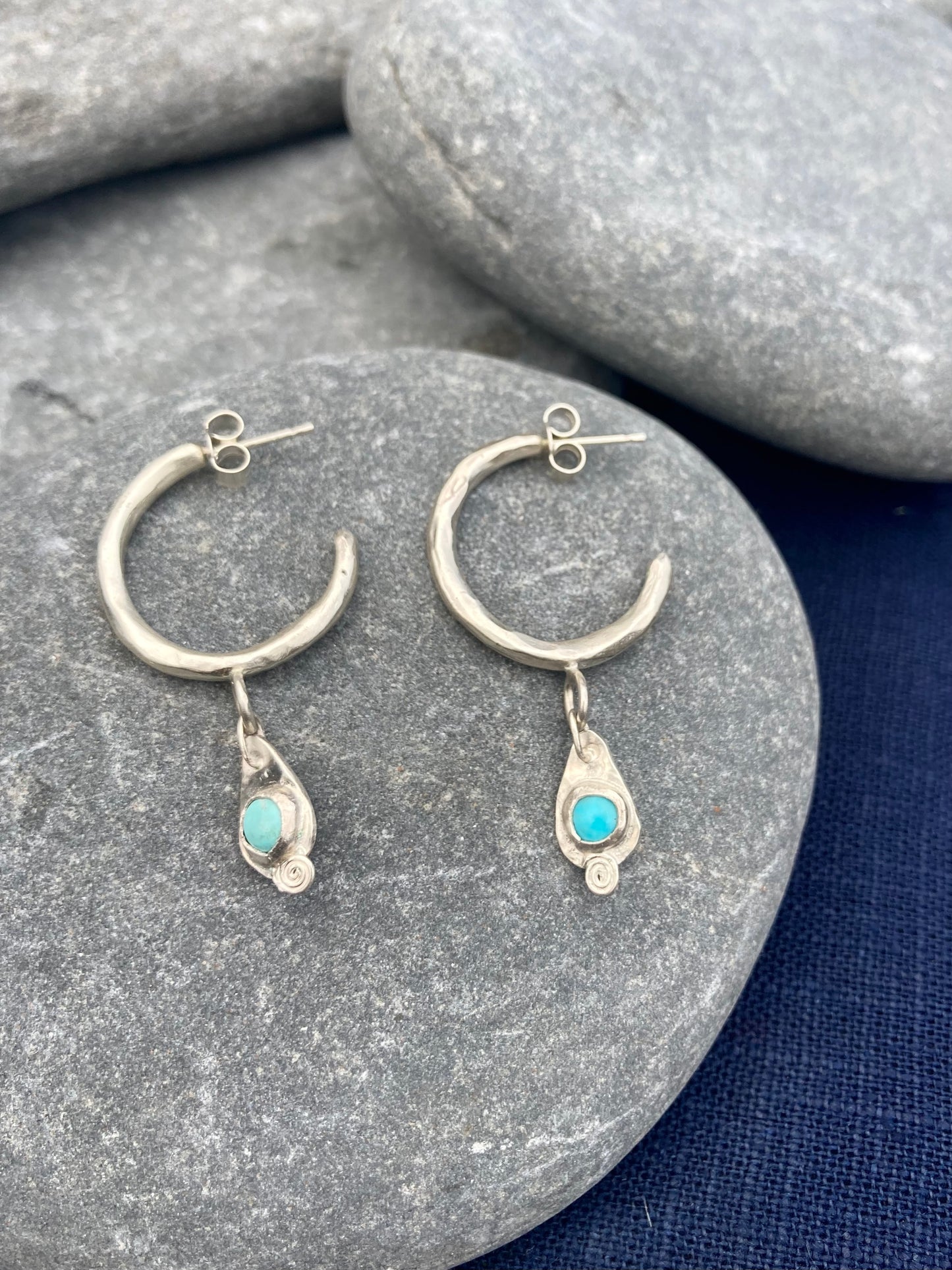 Natural Turquoise Torc Hoops