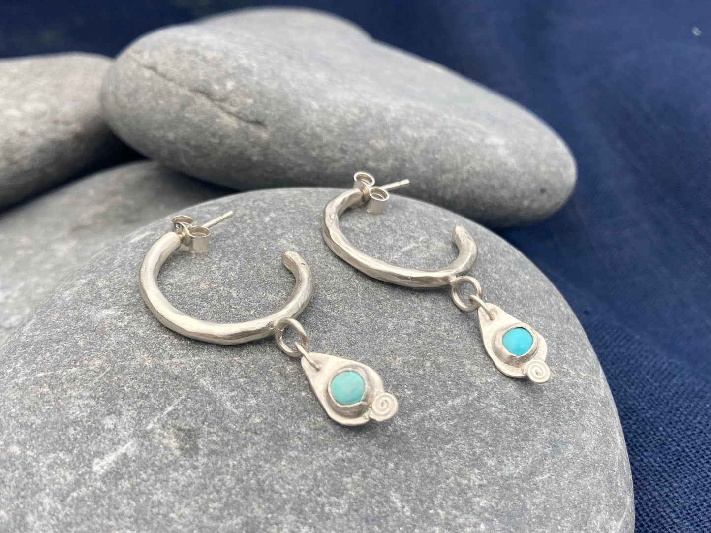 Natural Turquoise Torc Hoops